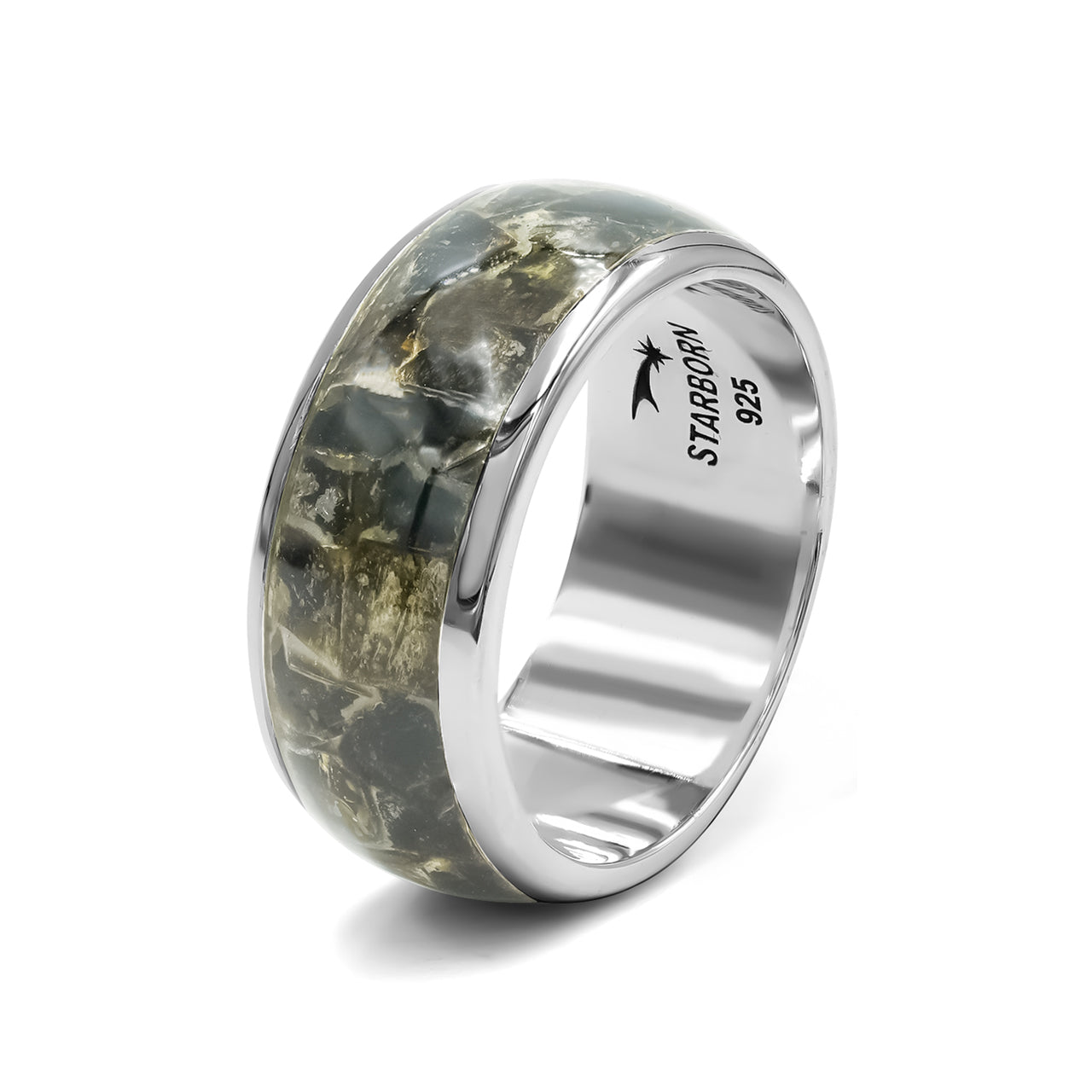 Starborn Golden Muscovite One Field Inlay Ring in Sterling Silver
