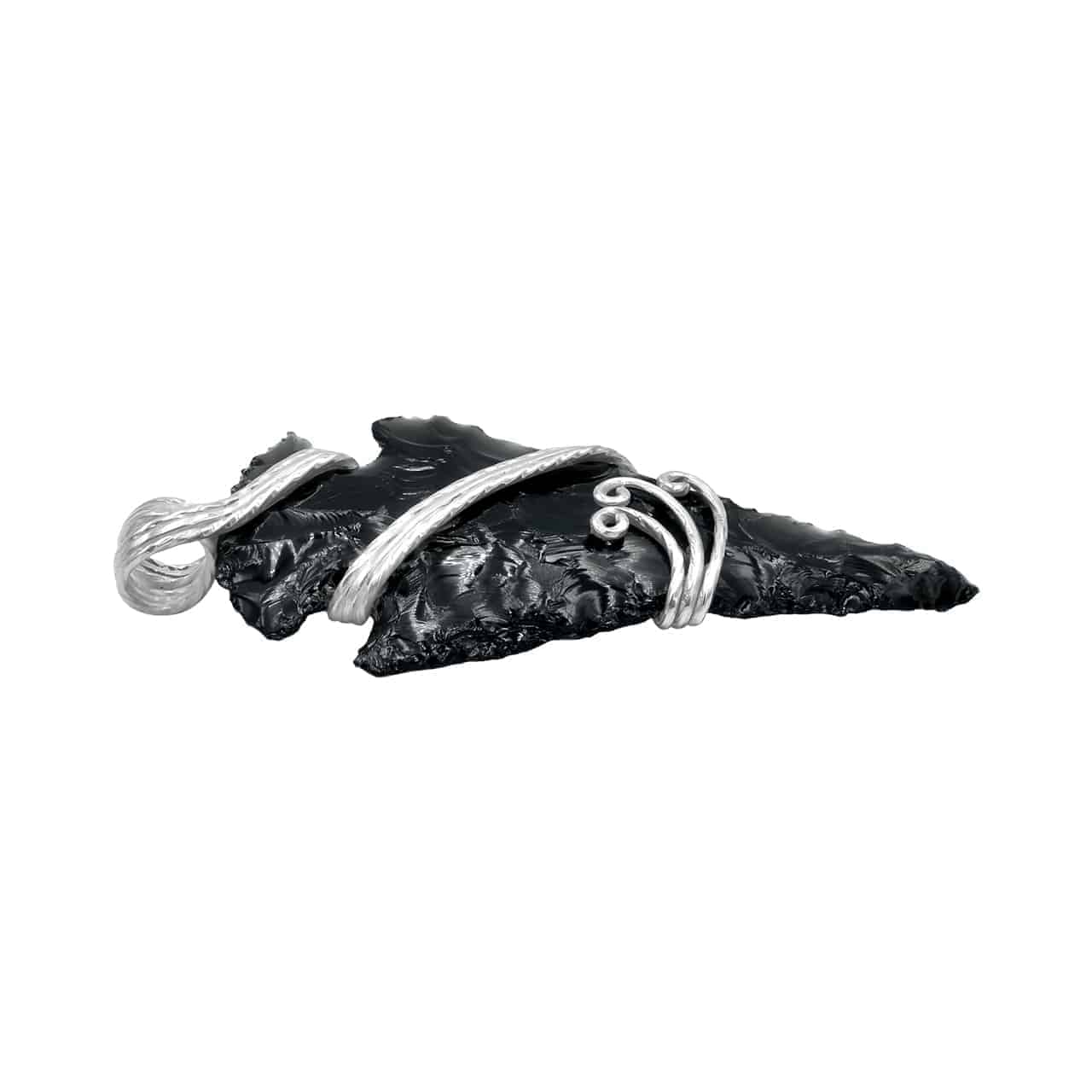 Starborn Obsidian Arrowhead Wrap Pendant in Sterling Silver