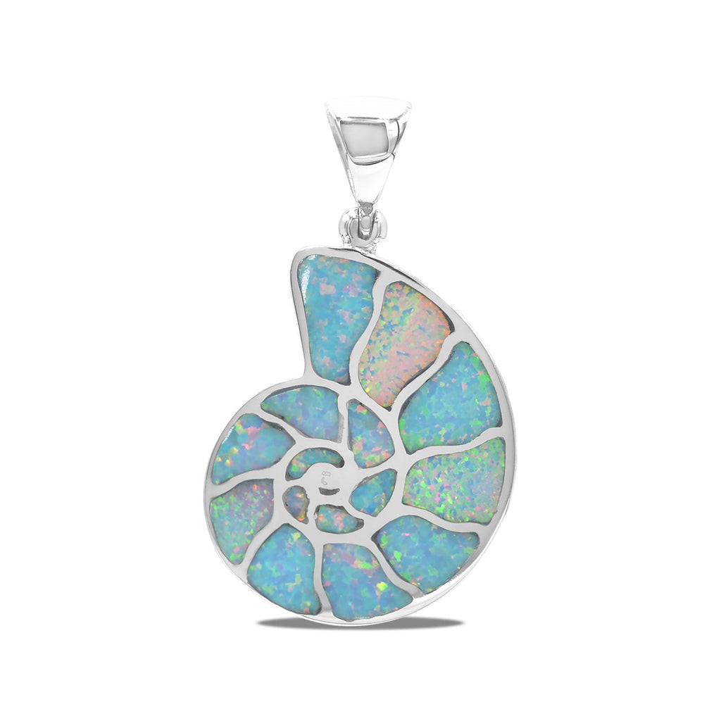 Starborn Cultured Opal Nautilus Ammonite Pendant in Sterling Silver