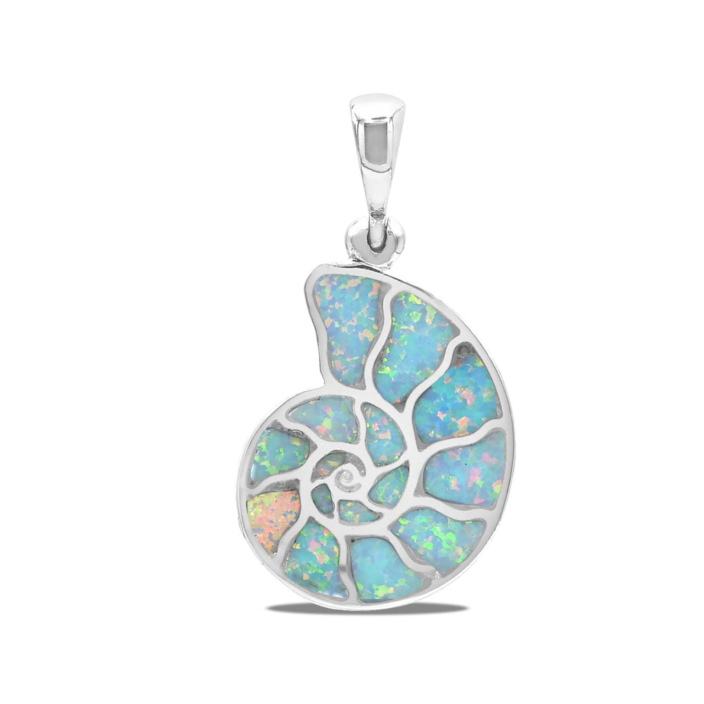 Starborn Cultured Opal Nautilus Ammonite Pendant in Sterling Silver
