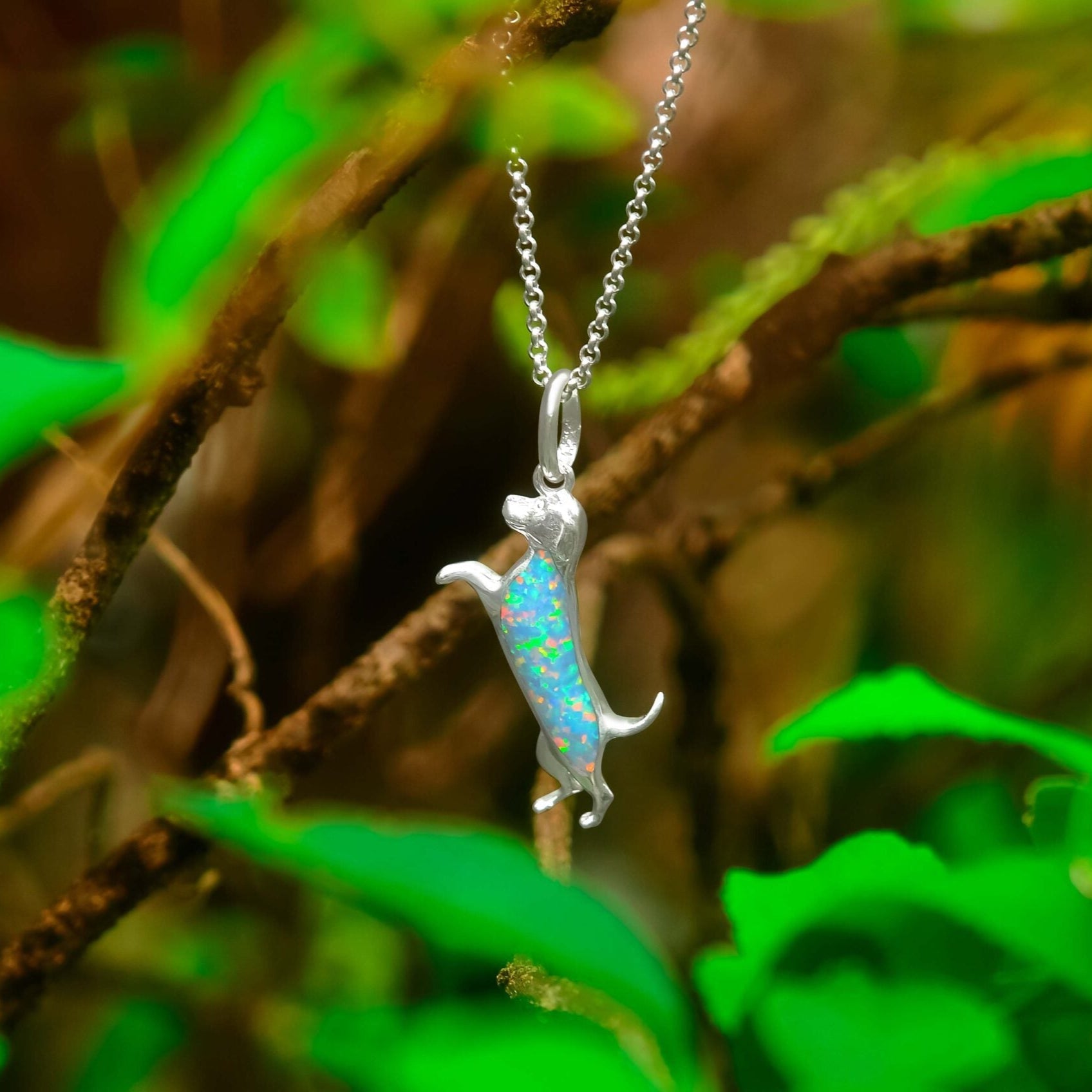 Starborn Dog Silhouette Cultured Opal Pendant in Sterling Silver