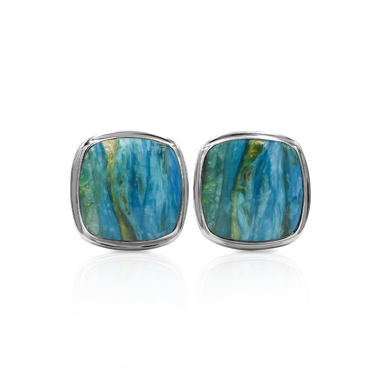 Starborn Peruvian Blue Opal Cushion-Cut Cufflink in Sterling Silver
