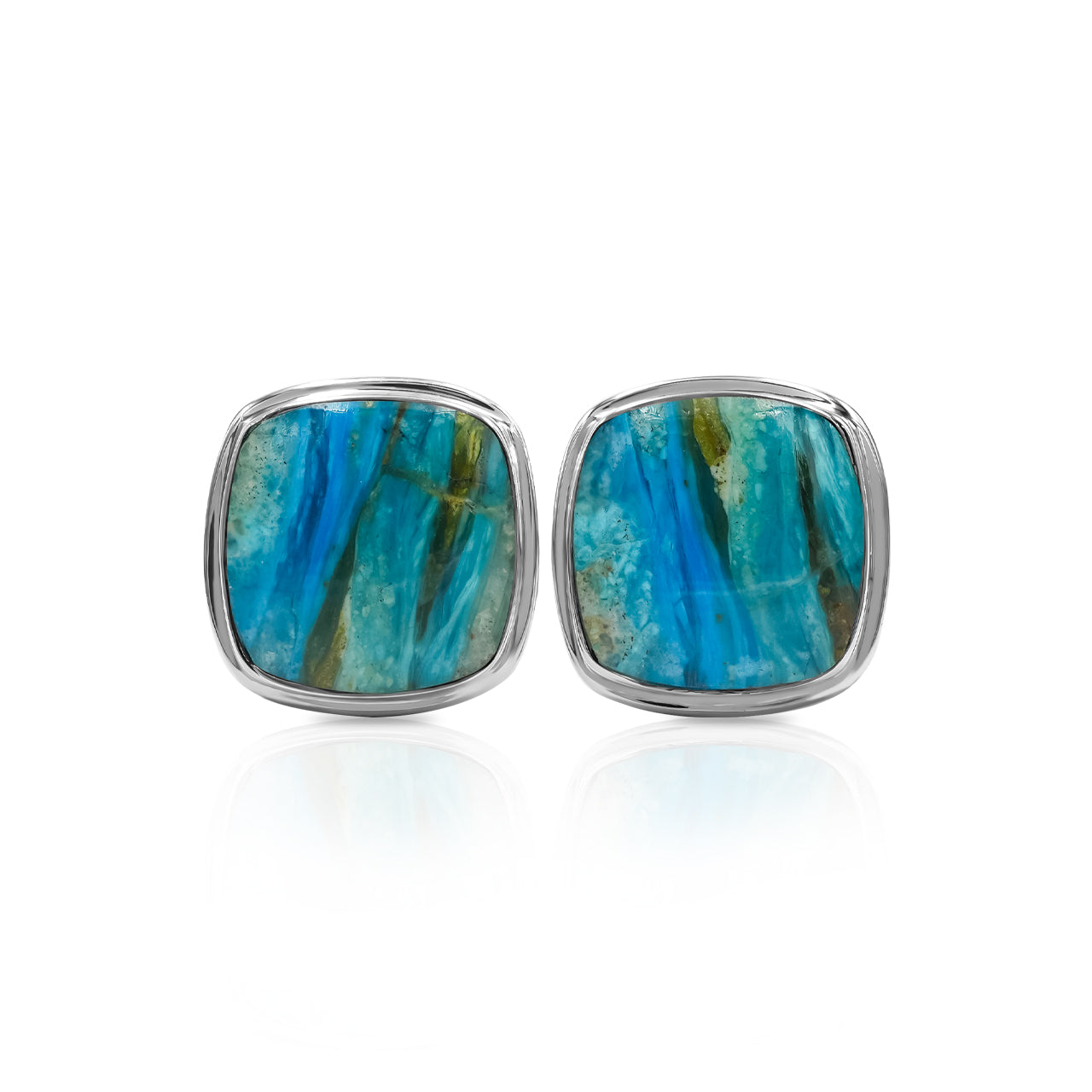 Starborn Peruvian Blue Opal Cushion-Cut Cufflink in Sterling Silver