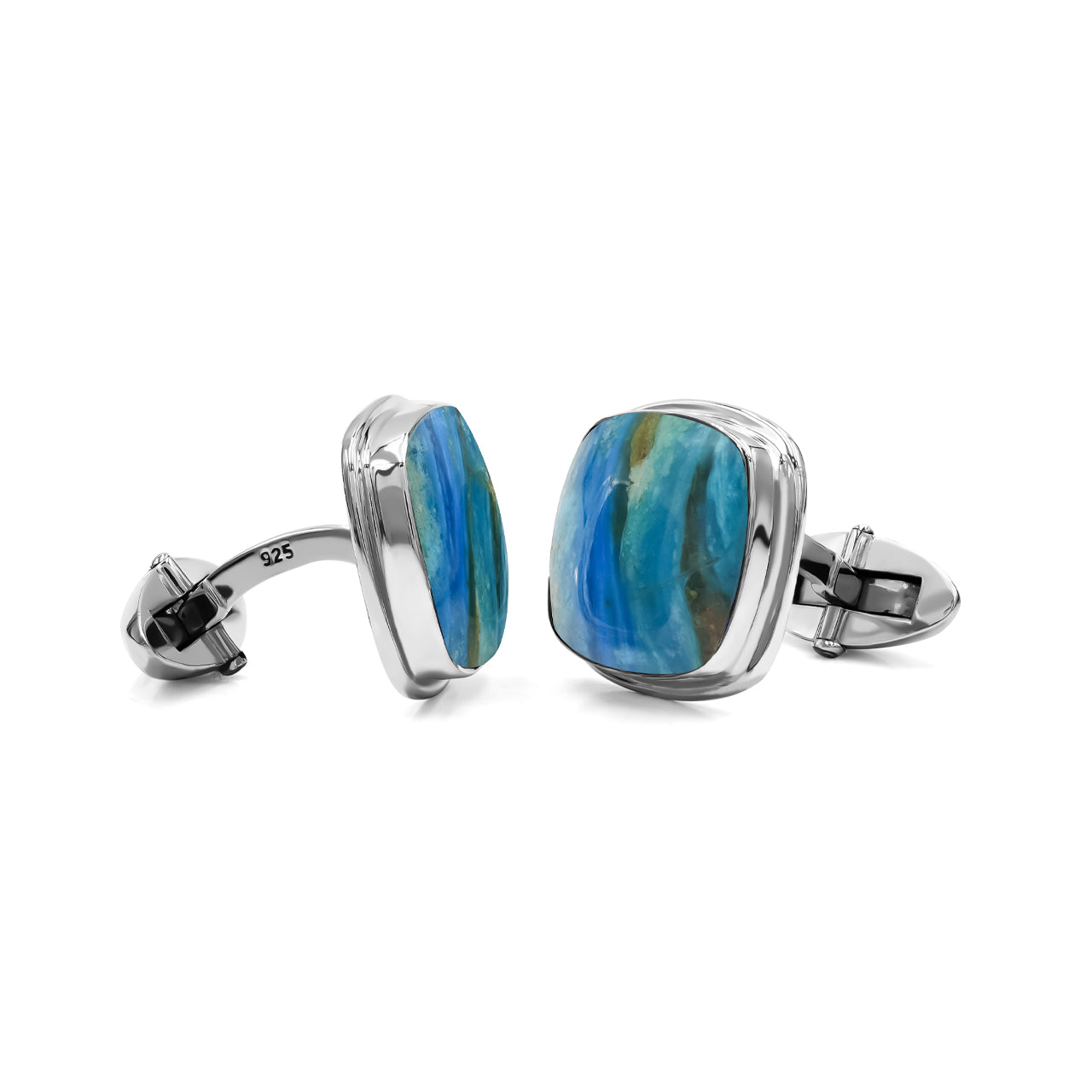 Starborn Peruvian Blue Opal Cushion-Cut Cufflink in Sterling Silver