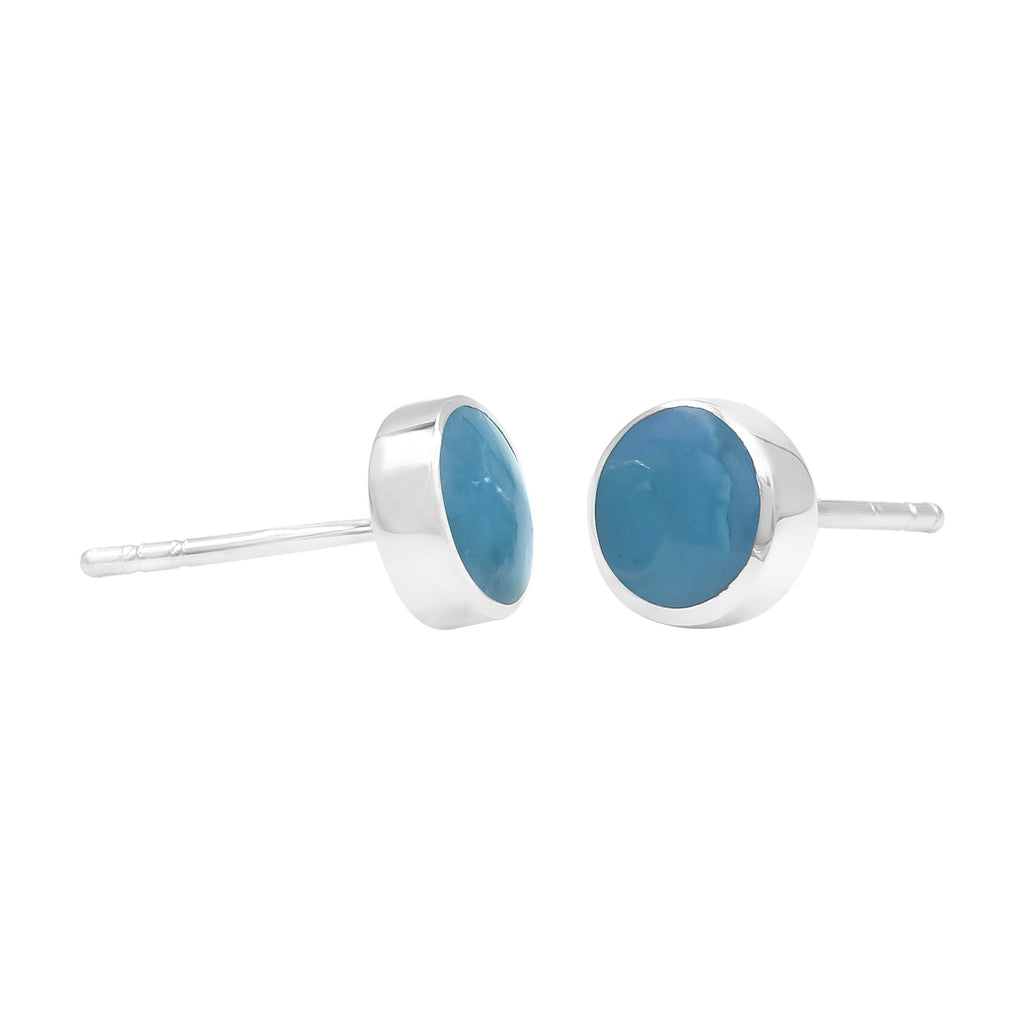 Starborn Peruvian Blue Opal 6mm Round Post Earrings in Sterling Silver