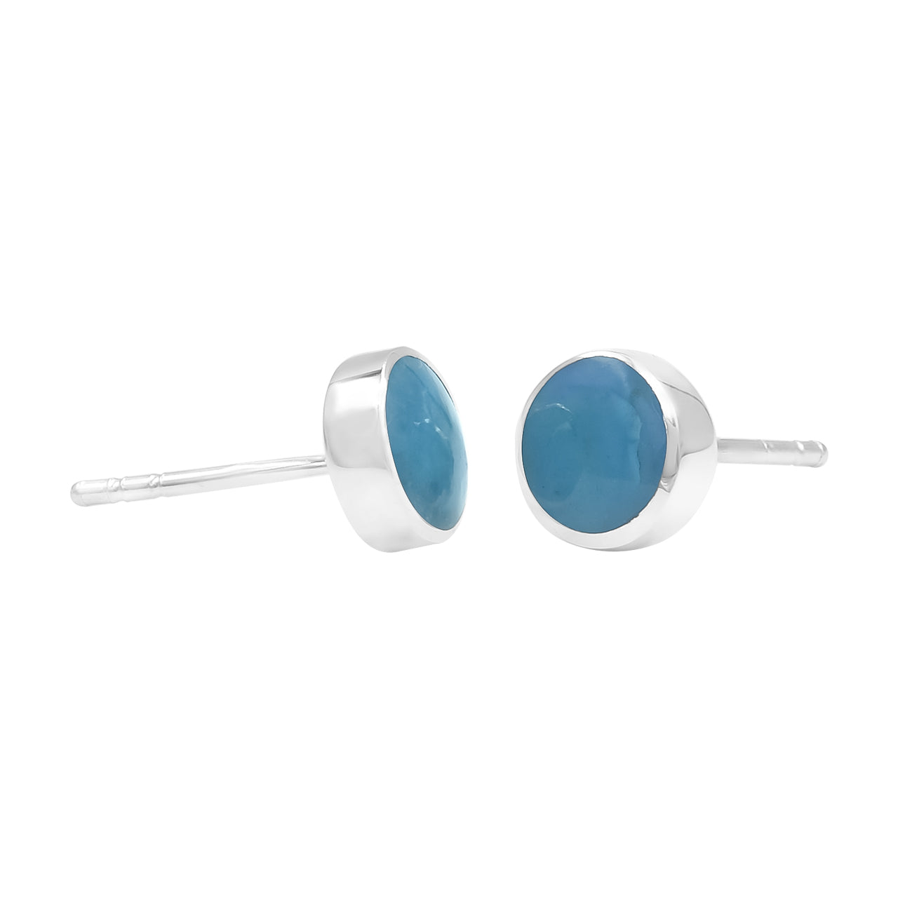 Starborn Peruvian Blue Opal 6mm Round Post Earrings in Sterling Silver