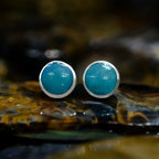 Starborn Peruvian Blue Opal 6mm Round Post Earrings in Sterling Silver
