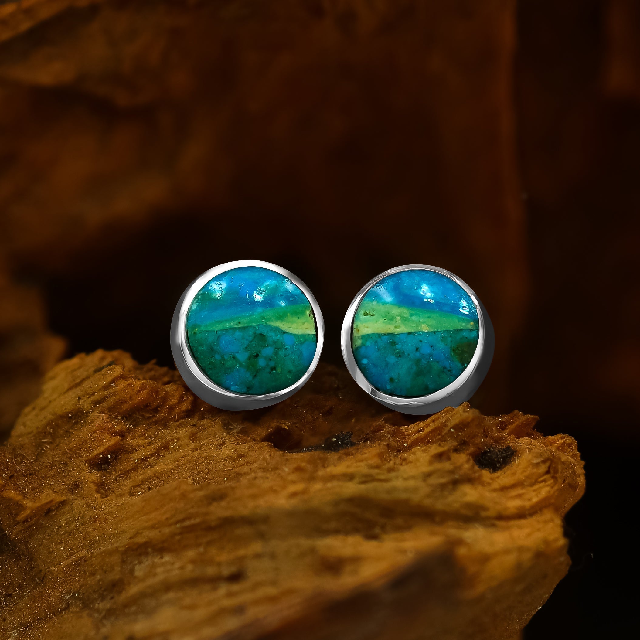 Starborn Peruvian Blue Opal 6mm Micro Post Earrings in Sterling Silver