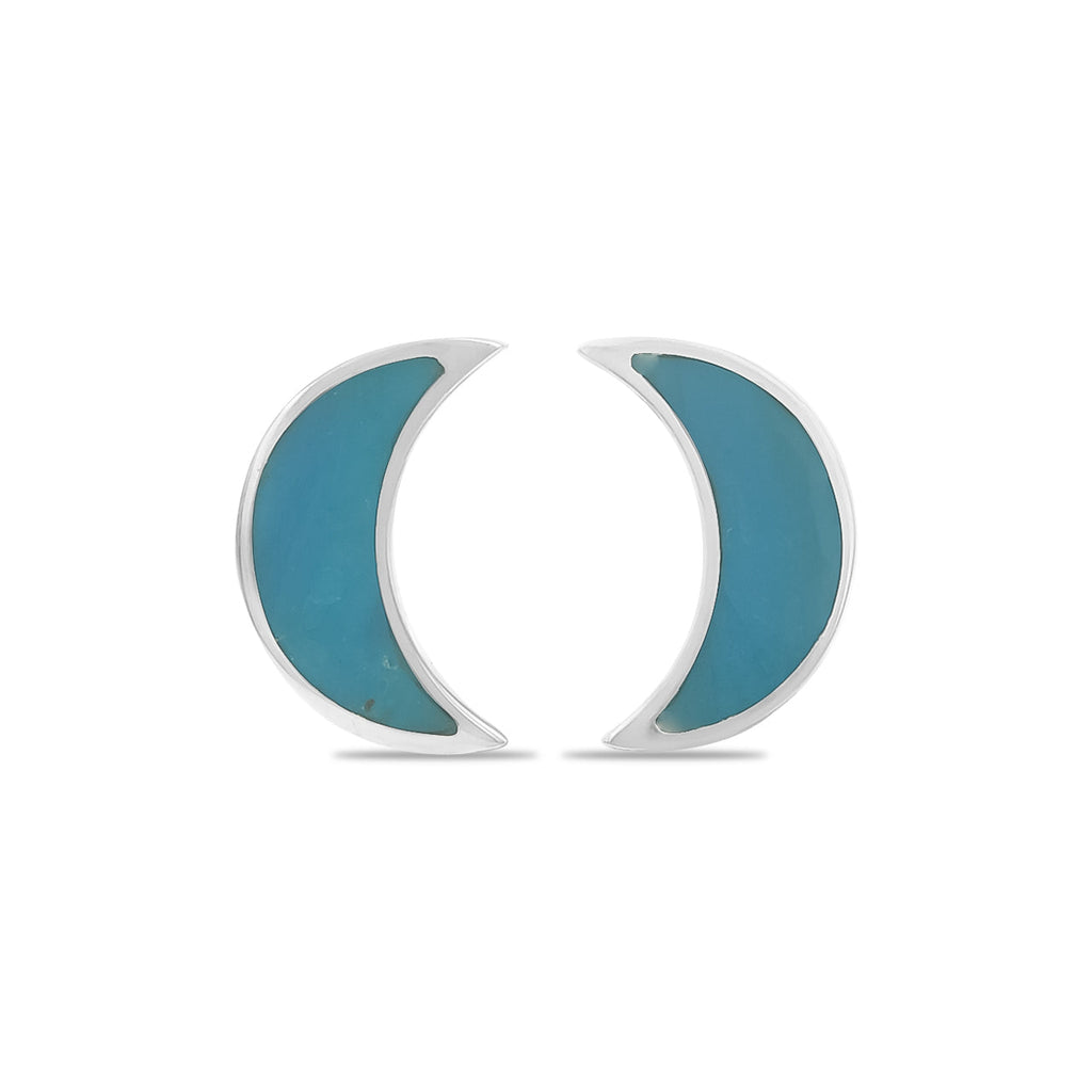 Starborn Gemstone Crescent Moon Post Style Earrings in Sterling Silver