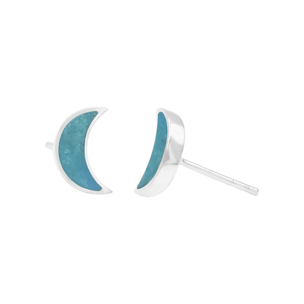 Starborn Gemstone Crescent Moon Post Style Earrings in Sterling Silver