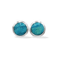 Starborn Peruvian Blue Opal Round 8mm Double Bezel Set Post Earrings in Sterling Silver