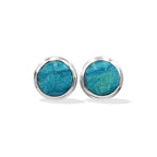 Starborn Peruvian Blue Opal Round 8mm Double Bezel Set Post Earrings in Sterling Silver