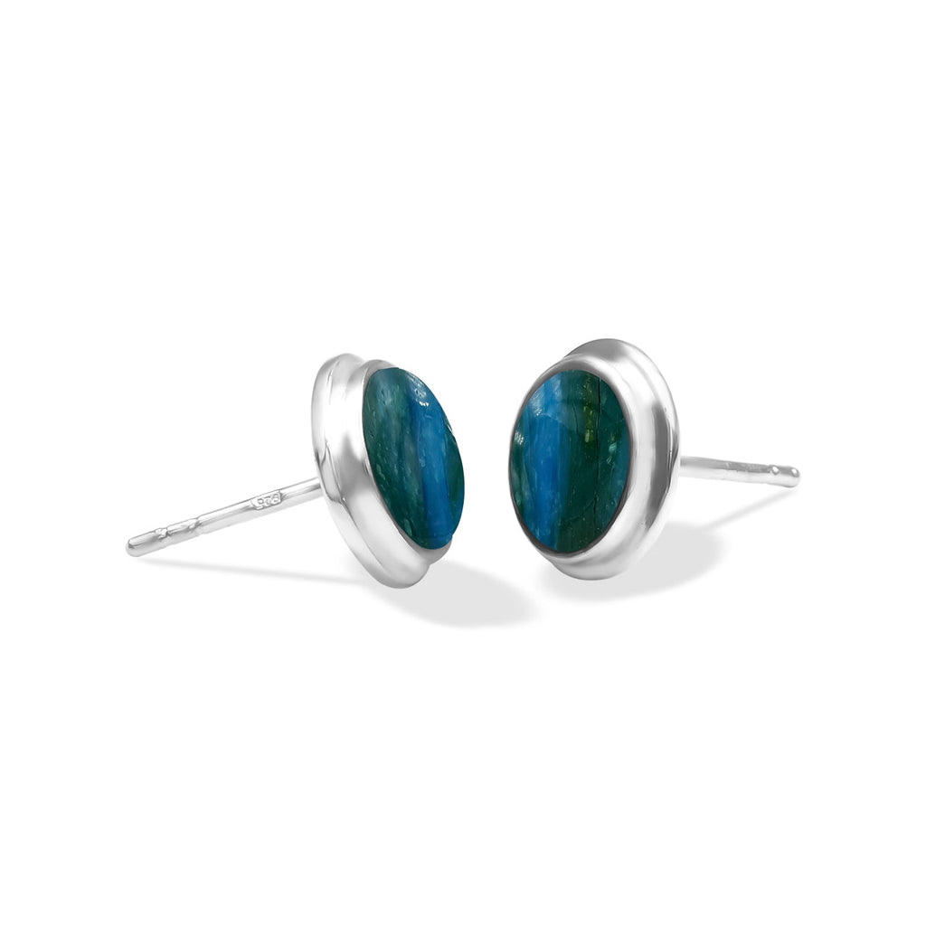 Starborn Peruvian Blue Opal Round 8mm Double Bezel Set Post Earrings in Sterling Silver