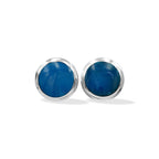 Starborn High Grade Peruvian Blue Opal Round 8 mm Double Bezel Set Post Earrings in Sterling Silver