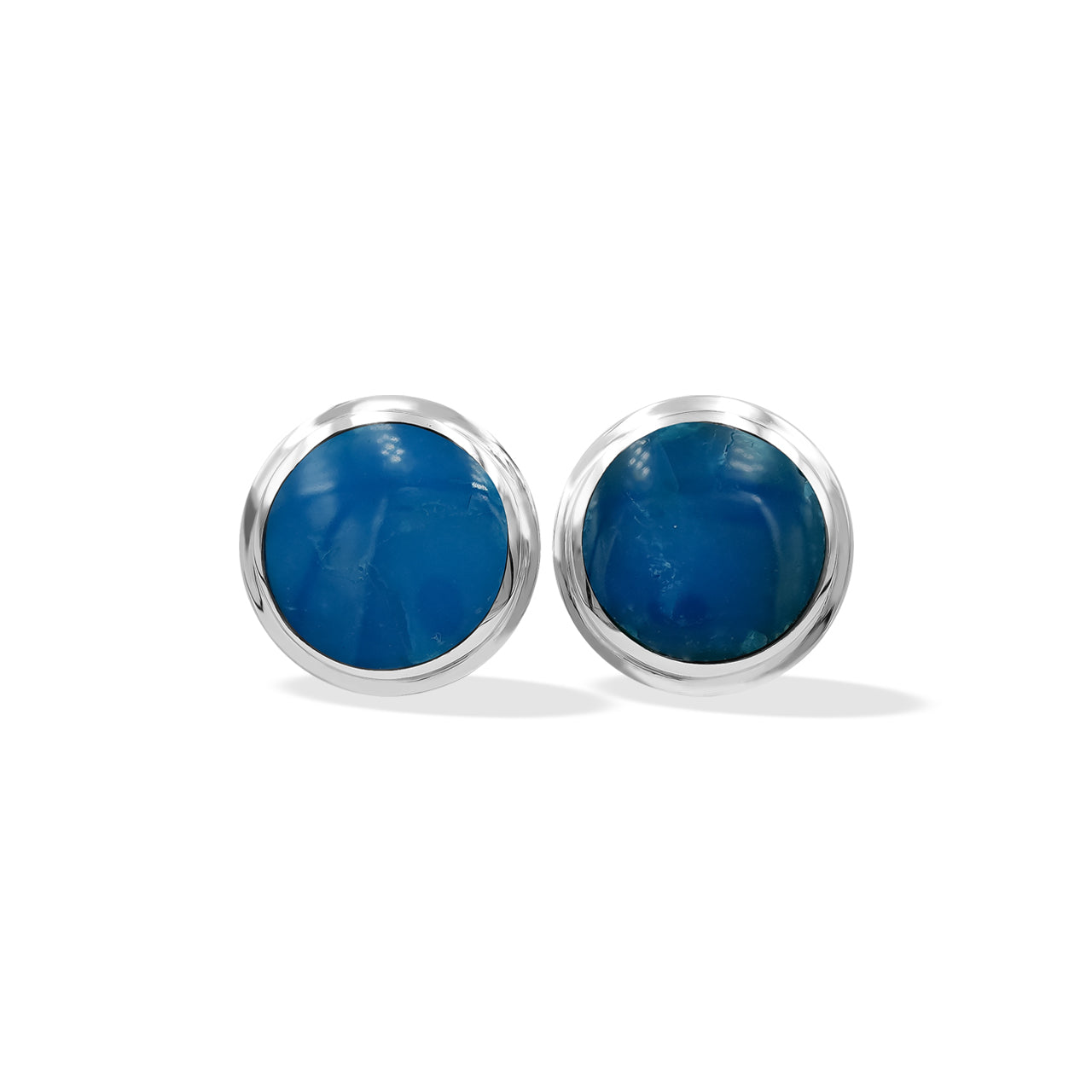 Starborn High Grade Peruvian Blue Opal Round 8 mm Double Bezel Set Post Earrings in Sterling Silver