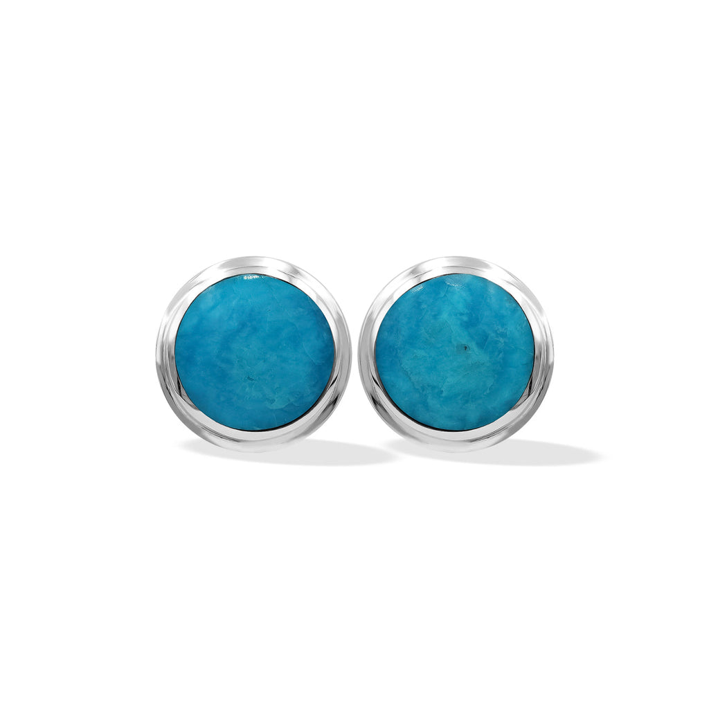 Starborn High Grade Peruvian Blue Opal Round 8 mm Double Bezel Set Post Earrings in Sterling Silver