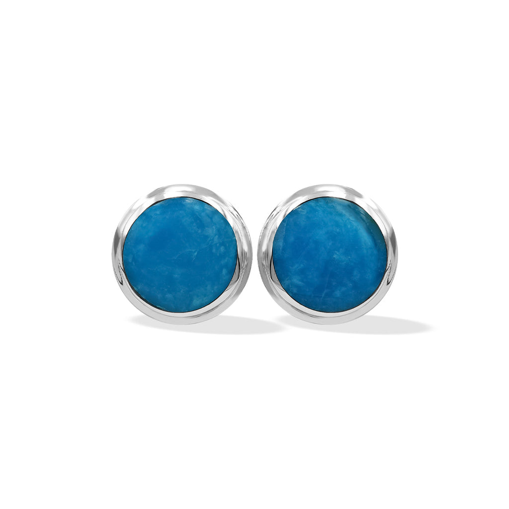 Starborn High Grade Peruvian Blue Opal Round 8 mm Double Bezel Set Post Earrings in Sterling Silver