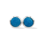 Starborn High Grade Peruvian Blue Opal Round 8 mm Double Bezel Set Post Earrings in Sterling Silver