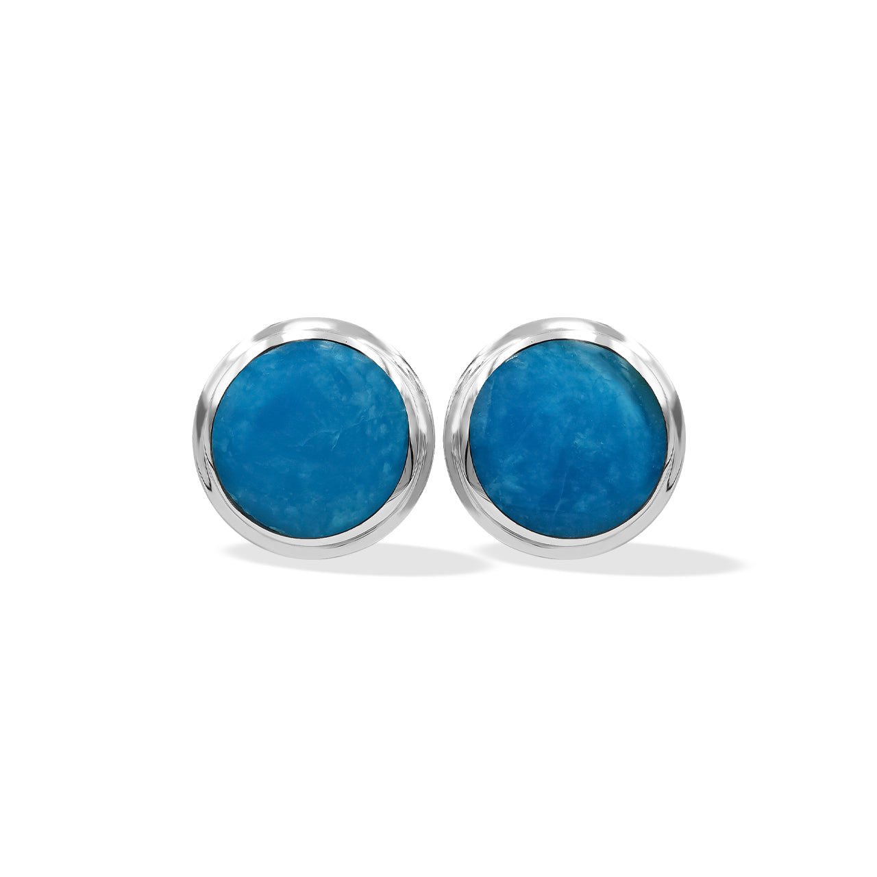 Starborn High Grade Peruvian Blue Opal Round 8 mm Double Bezel Set Post Earrings in Sterling Silver