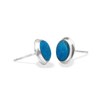 Starborn High Grade Peruvian Blue Opal Round 8 mm Double Bezel Set Post Earrings in Sterling Silver