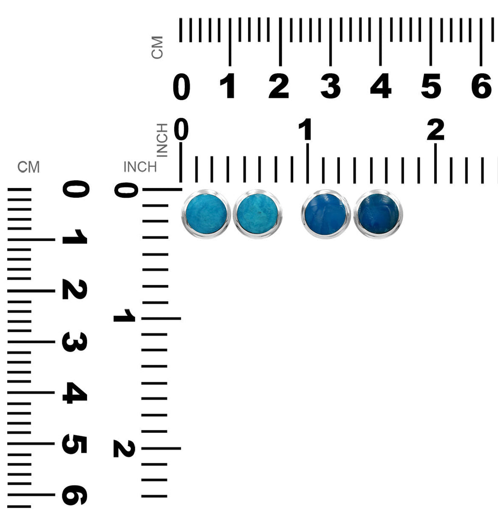 Starborn High Grade Peruvian Blue Opal Round 8 mm Double Bezel Set Post Earrings in Sterling Silver