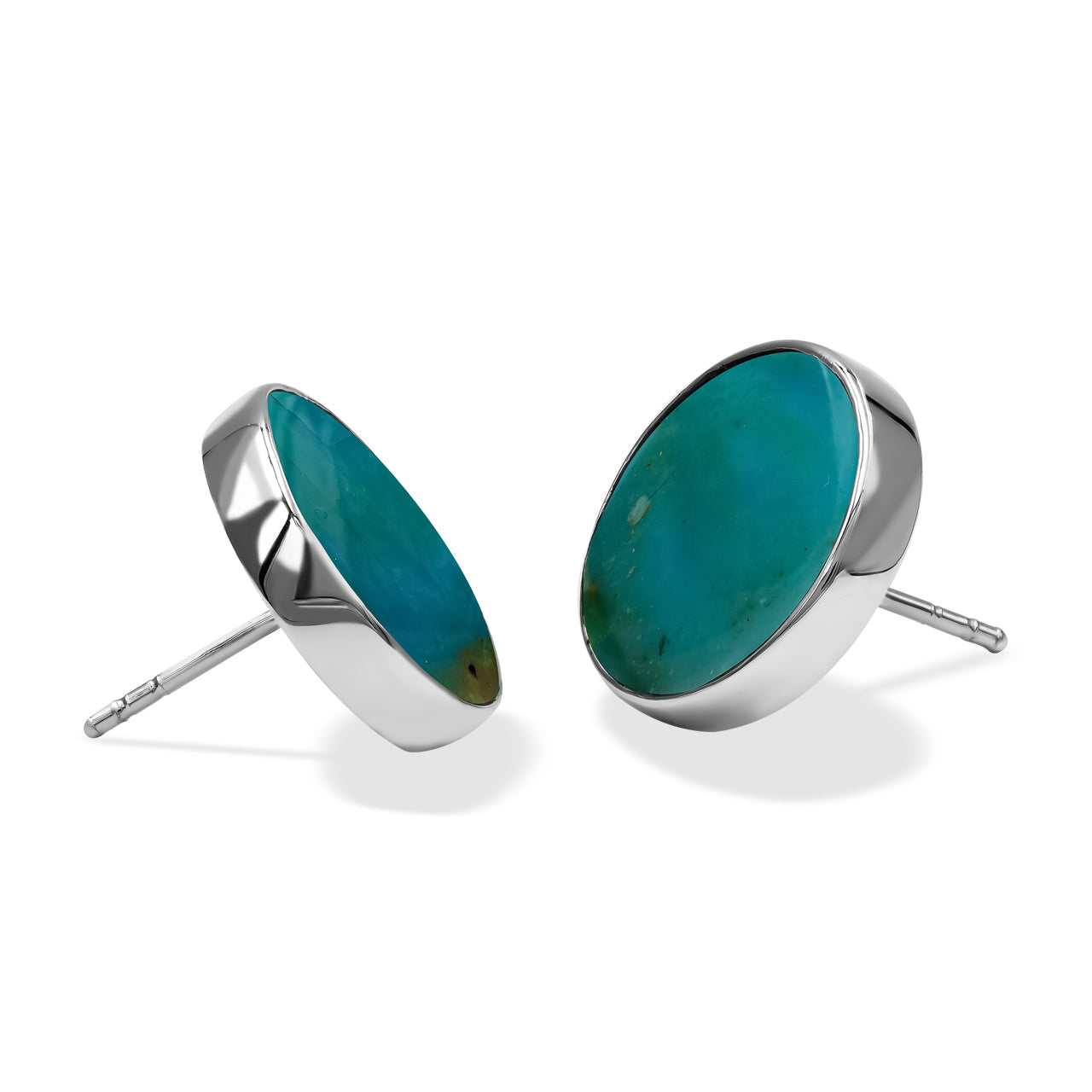 Starborn Peruvian Blue Opal 15mm Post Style Earrings in Sterling SIlver