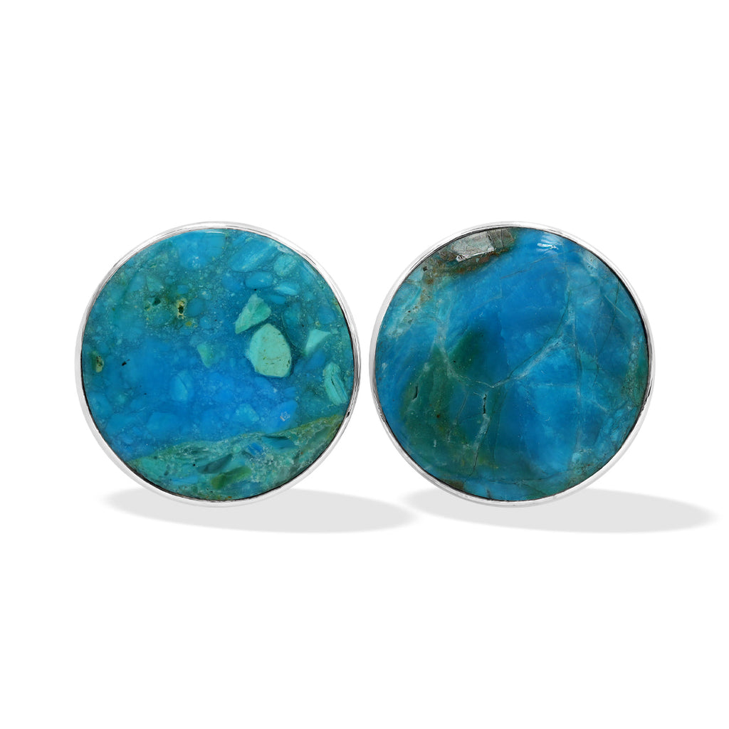 Starborn Peruvian Blue Opal 20mm Round Post Style Earrings in Sterling Silver
