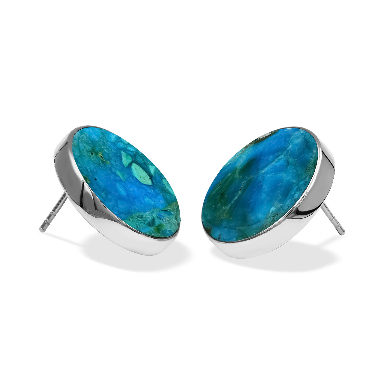 Starborn Peruvian Blue Opal 20mm Round Post Style Earrings in Sterling Silver