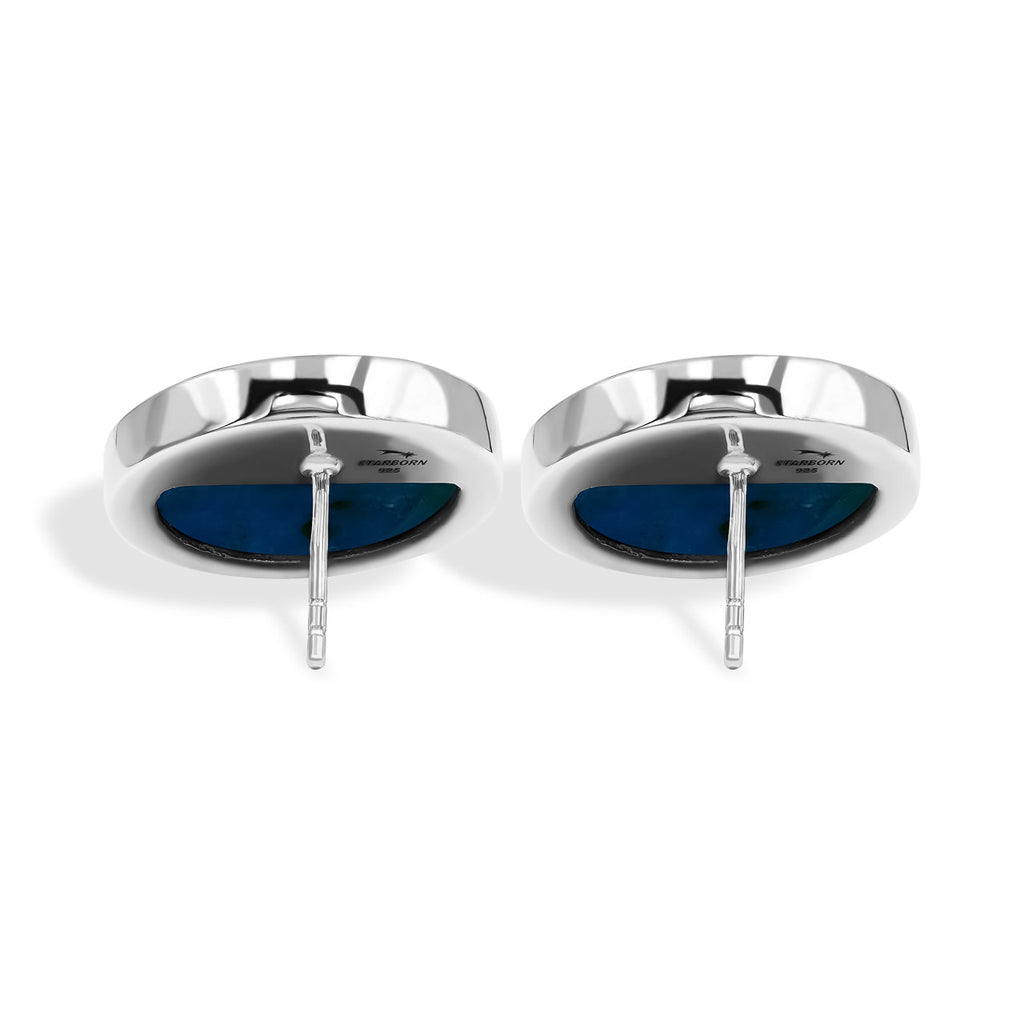 Starborn Peruvian Blue Opal 20mm Round Post Style Earrings in Sterling Silver