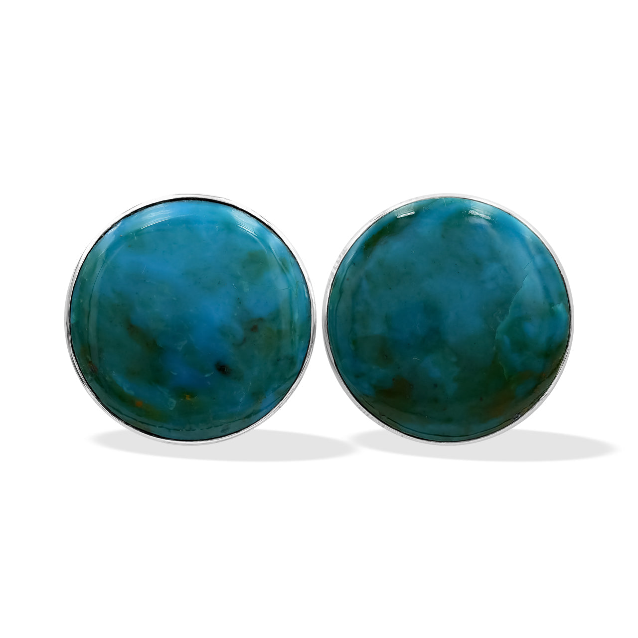 Starborn Peruvian Blue Opal 20mm Round Post Style Earrings in Sterling Silver