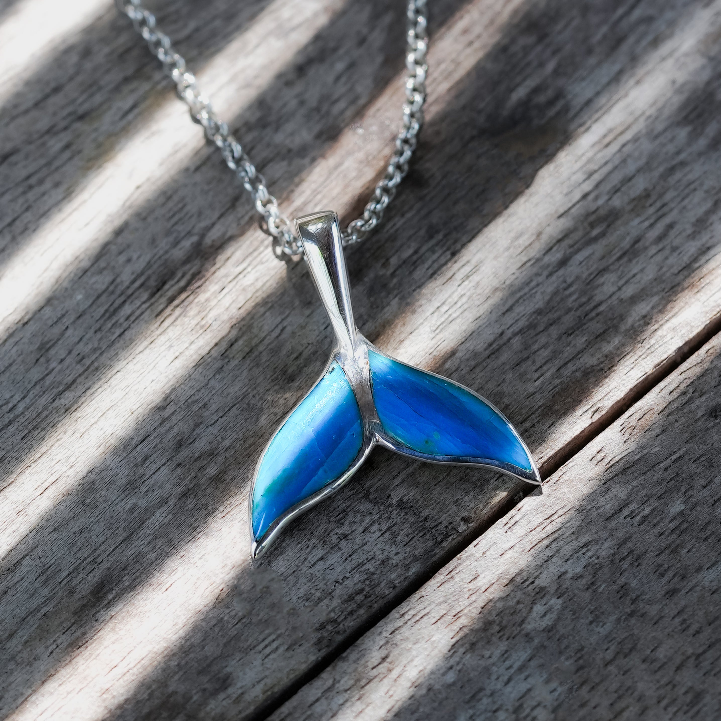 Starborn Peruvian Blue Opal Whale Tail Pendant in Sterling Silver