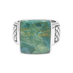 Starborn Peruvian Blue Opal Men’s Ring with Geometric Shank Accents in Sterling Silver