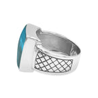 Starborn Peruvian Blue Opal Men’s Ring with Geometric Shank Accents in Sterling Silver
