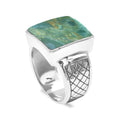 Starborn Peruvian Blue Opal Men’s Ring with Geometric Shank Accents in Sterling Silver