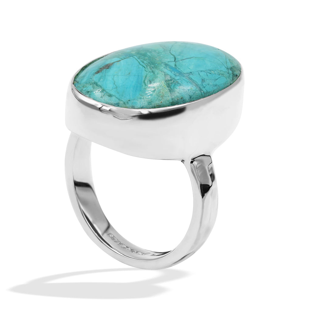Starborn Peruvian Blue Opal Ring Bezel Set in Sterling Silver