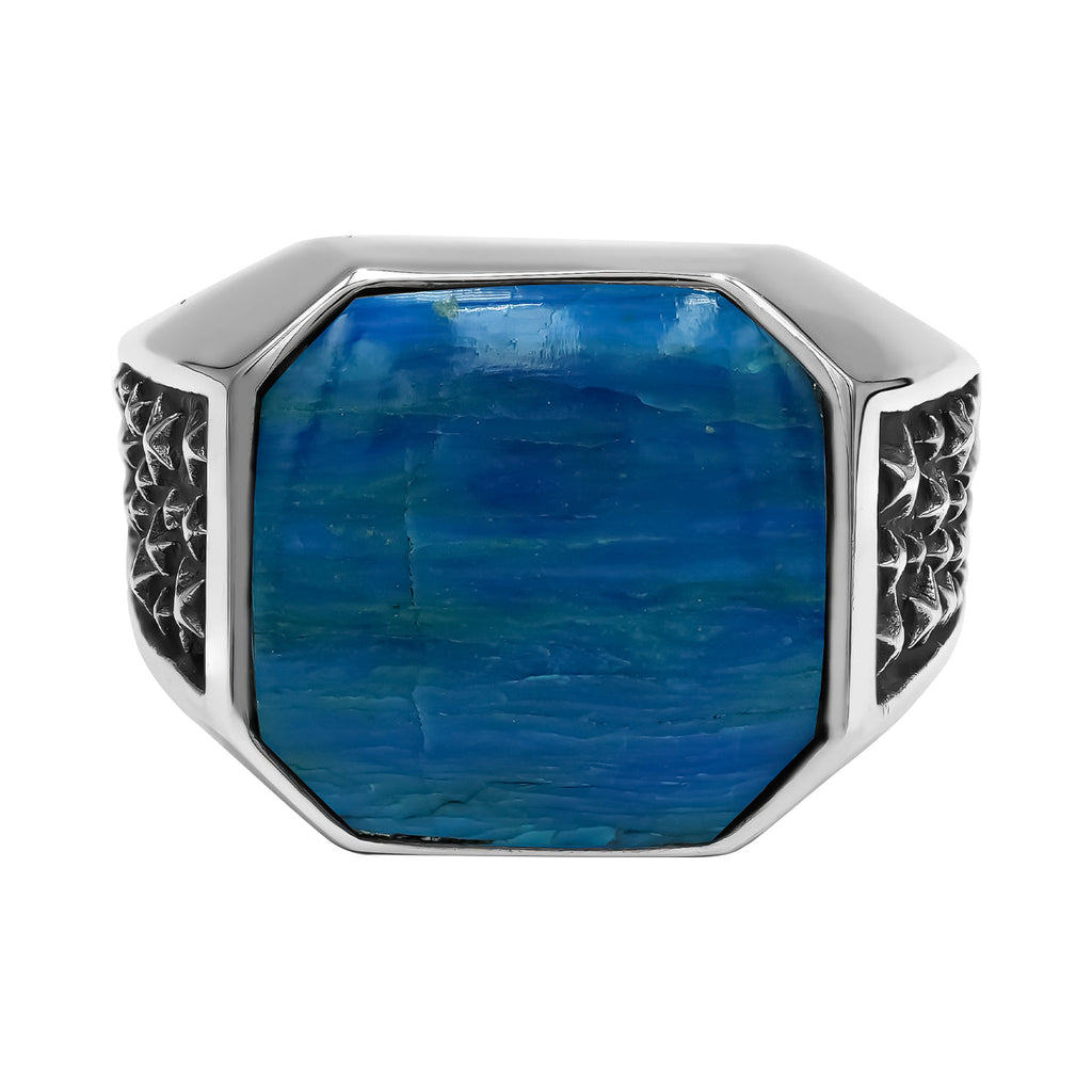 Starborn Peruvian Blue Opal Octagon Signet Men's Ring in Sterling Silver