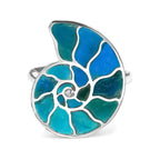 Starborn Ammonite Inlay Peruvian Blue Opal Ring in Sterling Silver