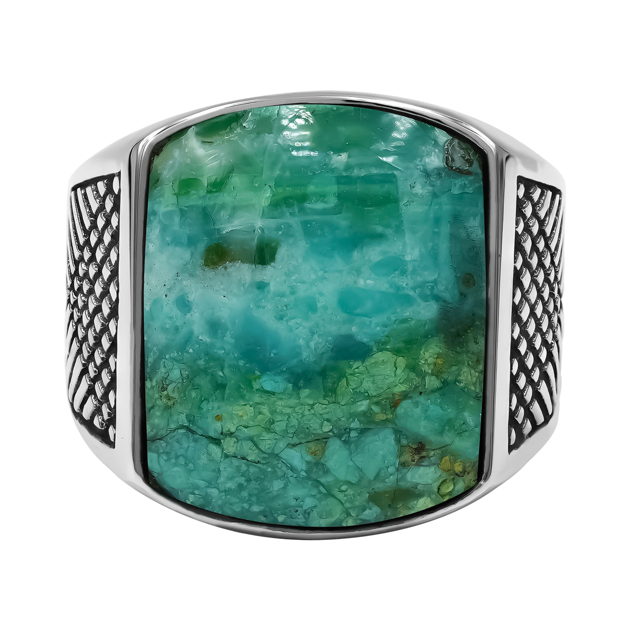 Starborn Peruvian Blue Opal Cushion-Shaped Men's Style Ring in Sterling Silver