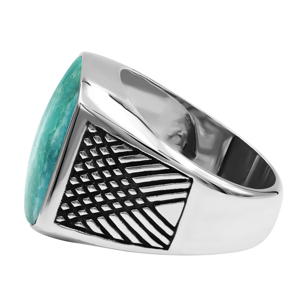 Starborn Peruvian Blue Opal Cushion-Shaped Men's Style Ring in Sterling Silver