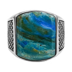 Starborn Peruvian Blue Opal Cushion-Shaped Men's Style Ring in Sterling Silver