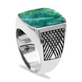 Starborn Peruvian Blue Opal Cushion-Shaped Men's Style Ring in Sterling Silver