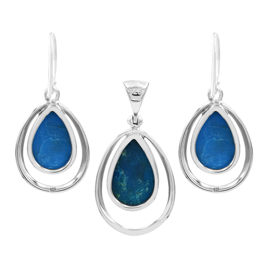 Starborn Peruvian Blue Opal Pear-Shaped Wire Frame Pendant and Earring Set in Sterling Silver