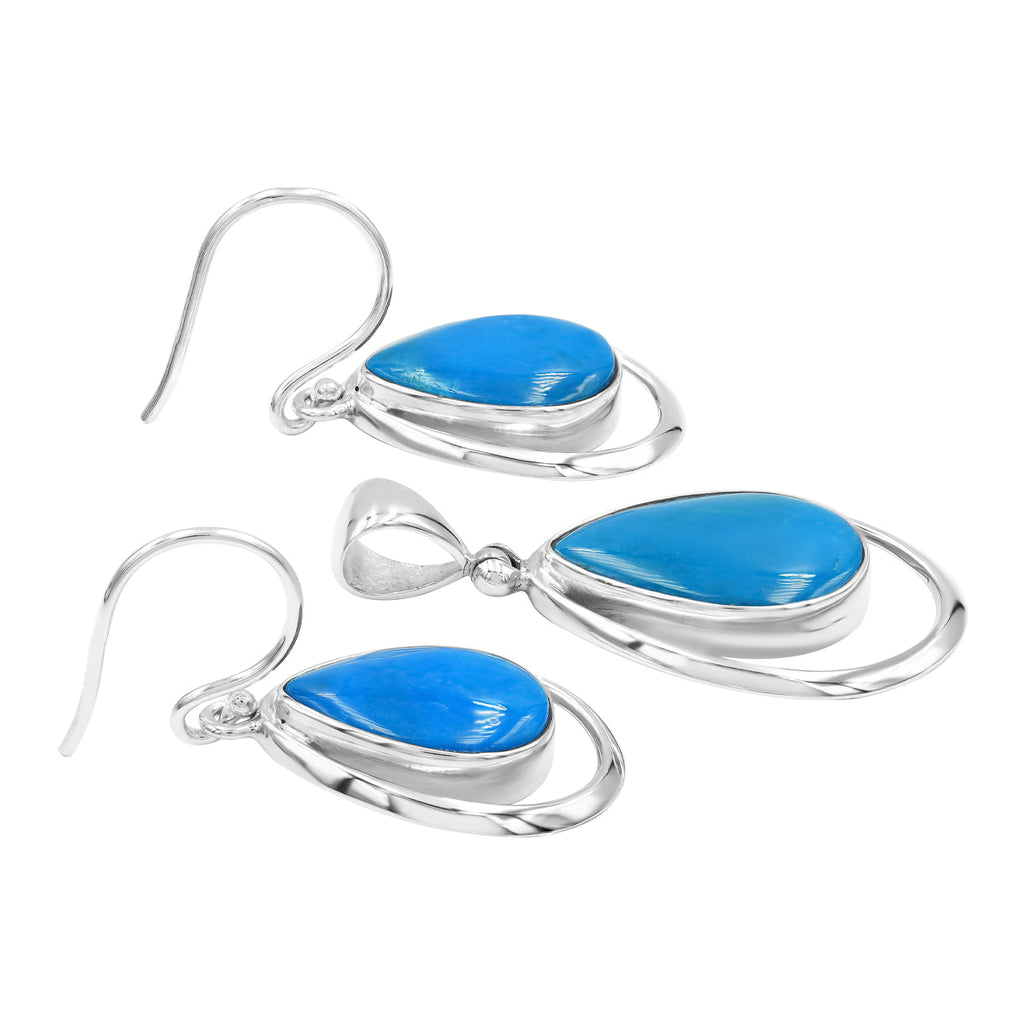 Starborn Peruvian Blue Opal Pear-Shaped Wire Frame Pendant and Earring Set in Sterling Silver