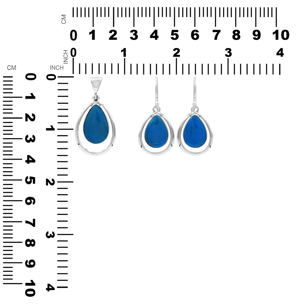 Starborn Peruvian Blue Opal Pear-Shaped Wire Frame Pendant and Earring Set in Sterling Silver