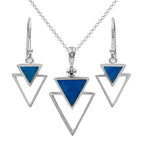 Starborn Peruvian Blue Opal Stacked Triangle Pendant and Earring Set in Sterling Silver