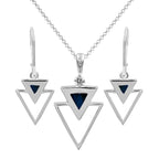 Starborn Peruvian Blue Opal Stacked Triangle Pendant and Earring Set in Sterling Silver
