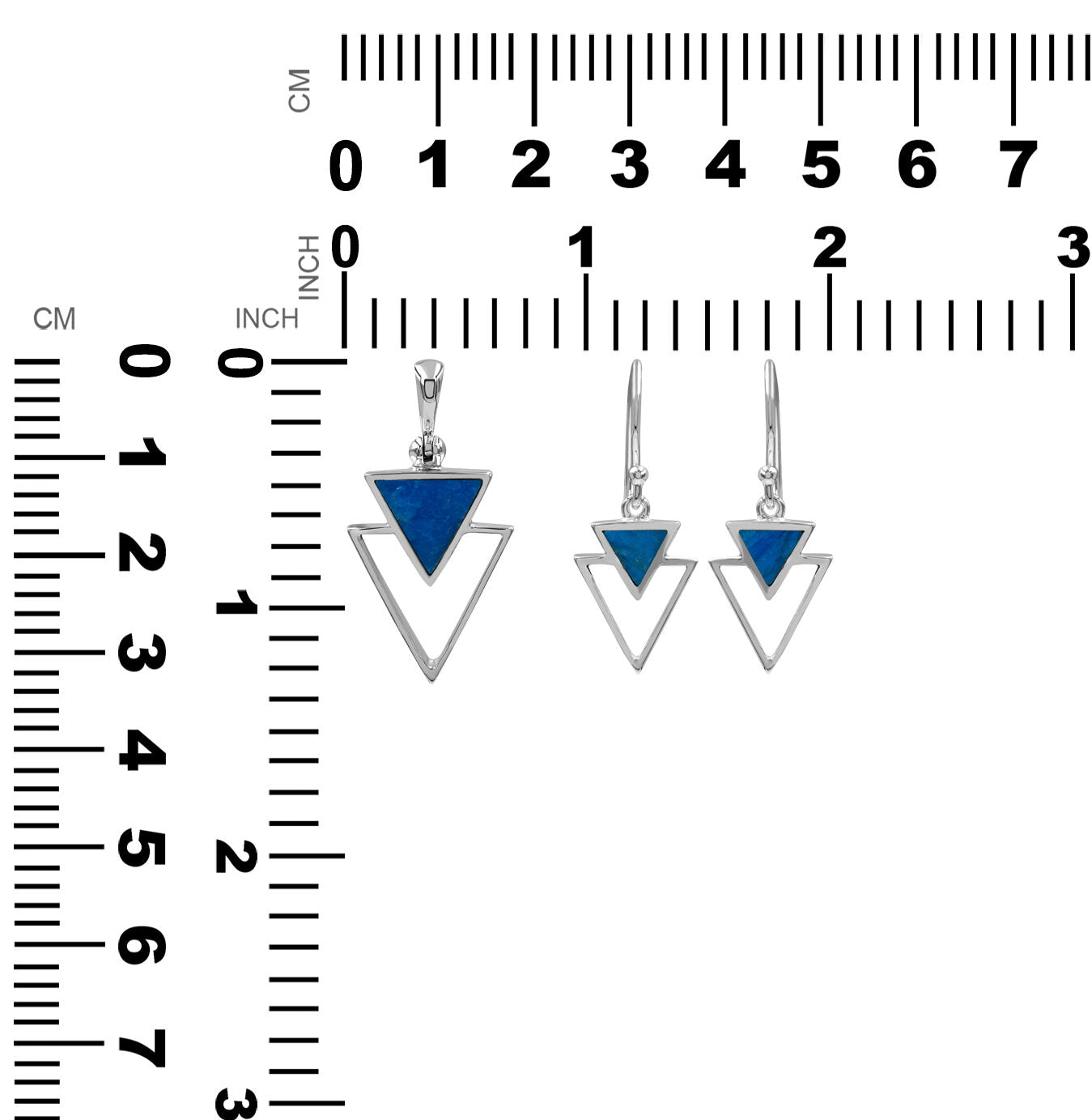 Starborn Peruvian Blue Opal Stacked Triangle Pendant and Earring Set in Sterling Silver