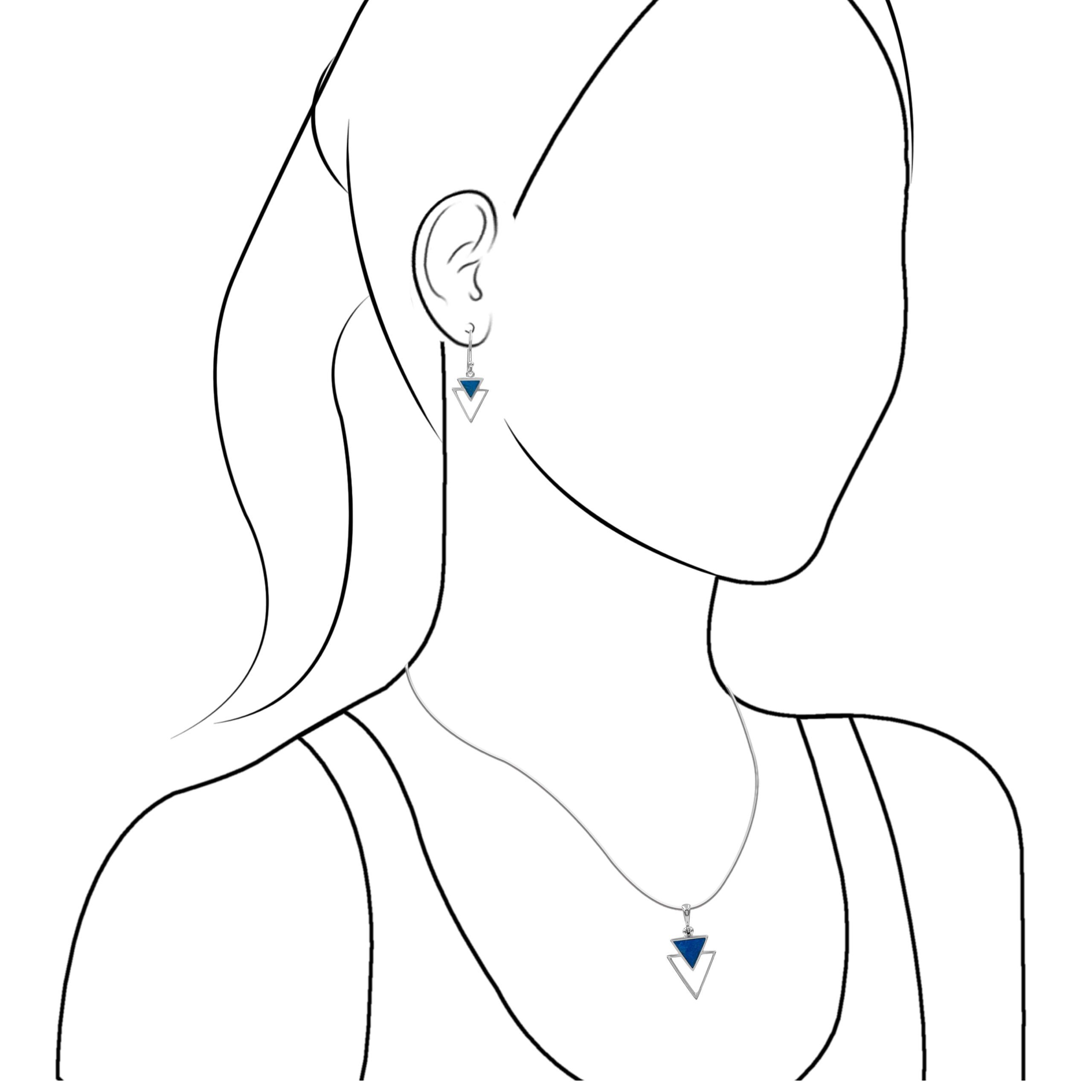 Starborn Peruvian Blue Opal Stacked Triangle Pendant and Earring Set in Sterling Silver