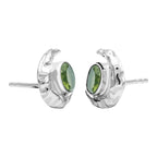 Starborn Faceted Oval Gemstone Post Earrings with Hammered Crescent Moon Accent in Sterling Silver