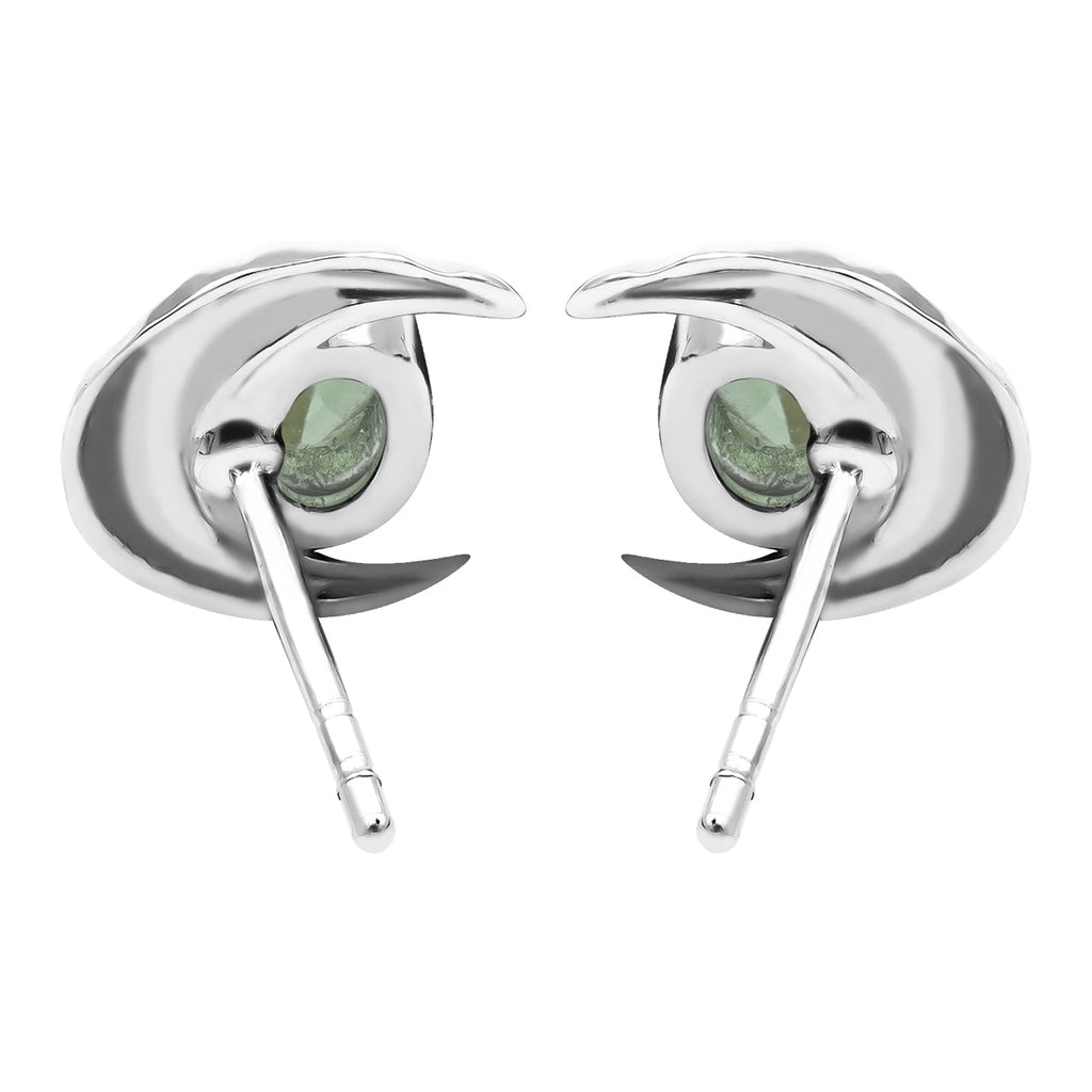 Starborn Faceted Oval Gemstone Post Earrings with Hammered Crescent Moon Accent in Sterling Silver